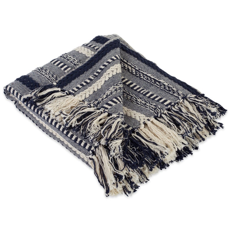 DII Braided Striped Decorative Throw Blanket, 50x60, Navy - Image 1